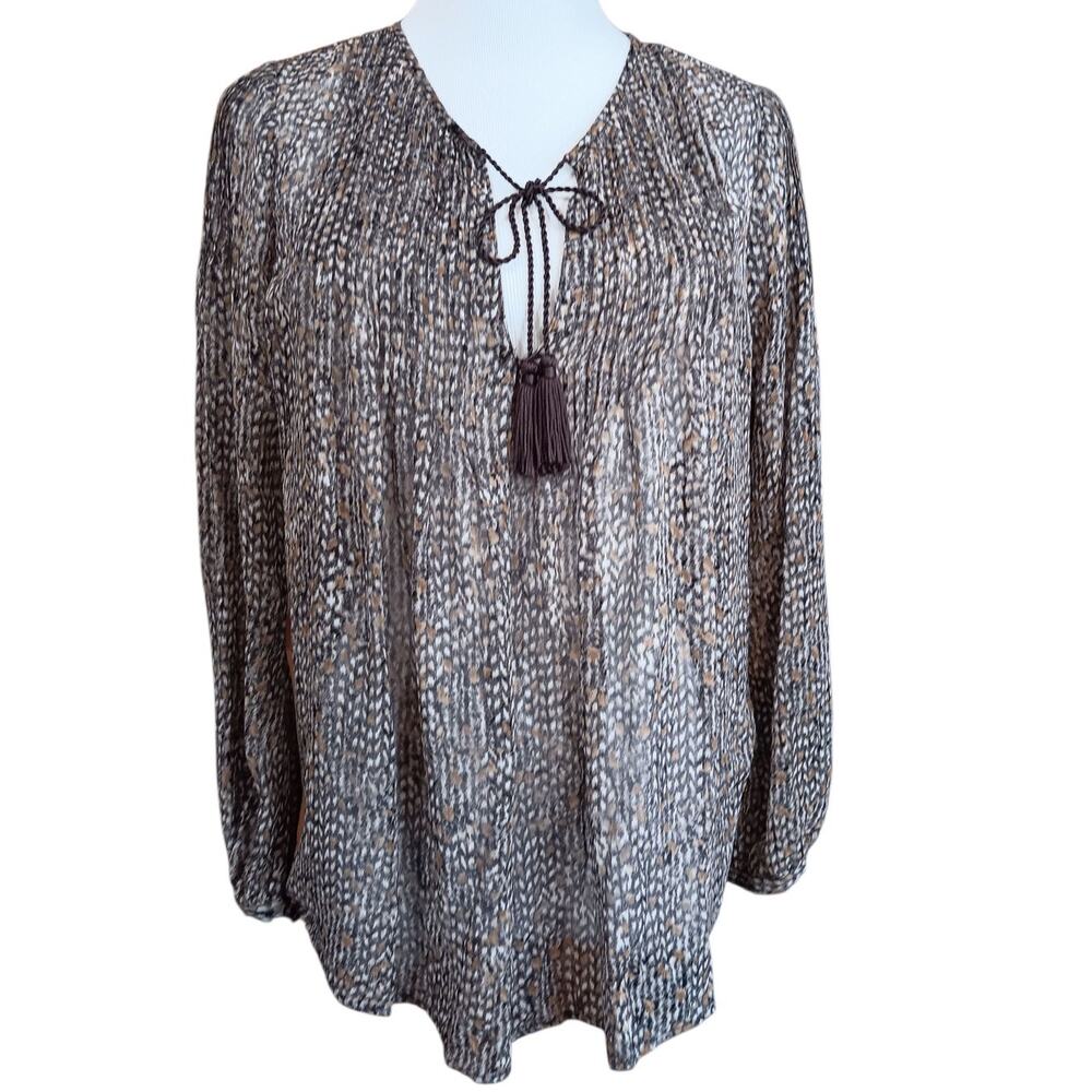 JOIE 100% Silk Blouse Top XS Sheer Snakeprint Tassels Tucks Dressy Career Layers